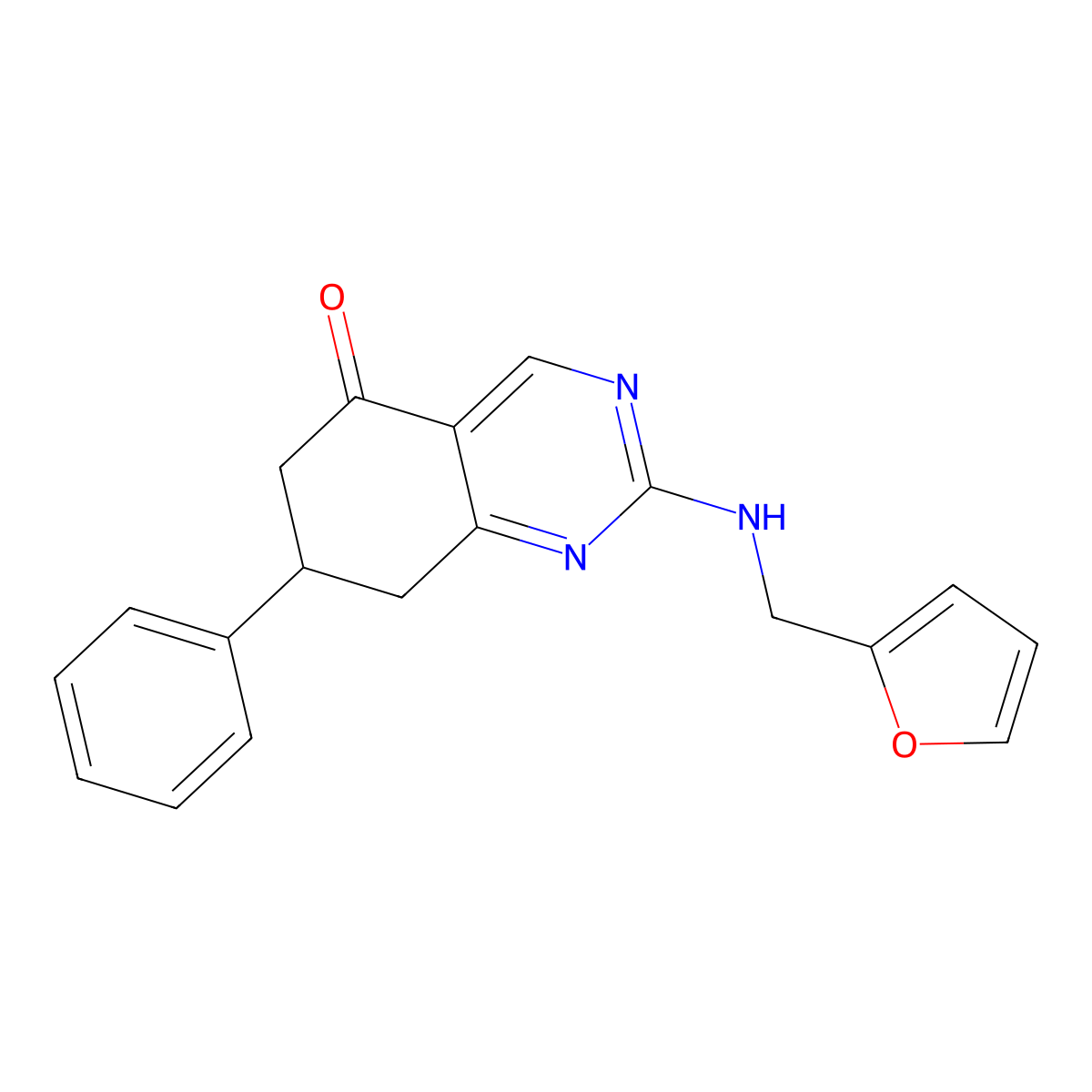 2-[(furan-2-ylmethyl)amino]-7-phenyl-7,8-dihydroquinazolin-5(6H)-one molecular structure, CAS 669750-20-3