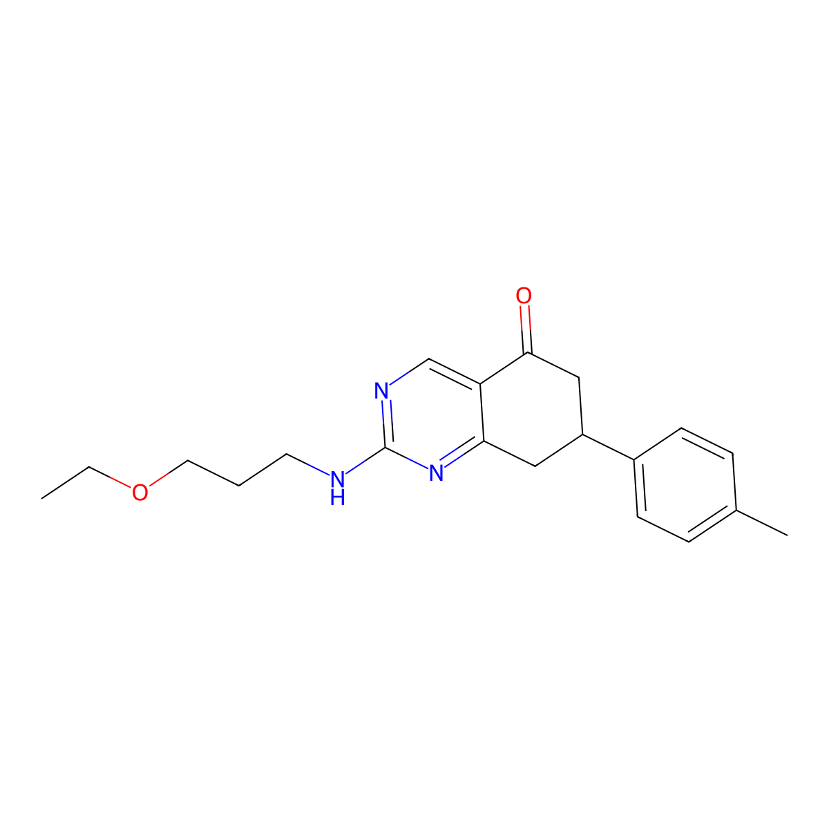 2-[(3-ethoxypropyl)amino]-7-(4-methylphenyl)-7,8-dihydroquinazolin-5(6H)-one molecular structure, CAS 669750-25-8