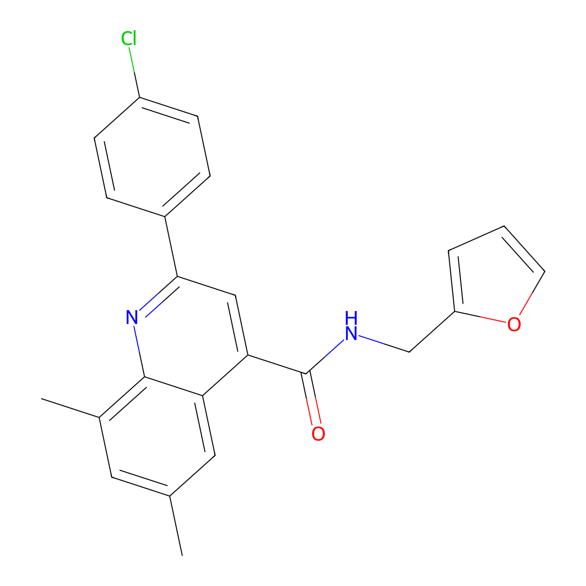 2-(4-chlorophenyl)-N-(2-furylmethyl)-6,8-dimethyl-4-quinolinecarboxamide molecular structure, CAS 669750-51-0