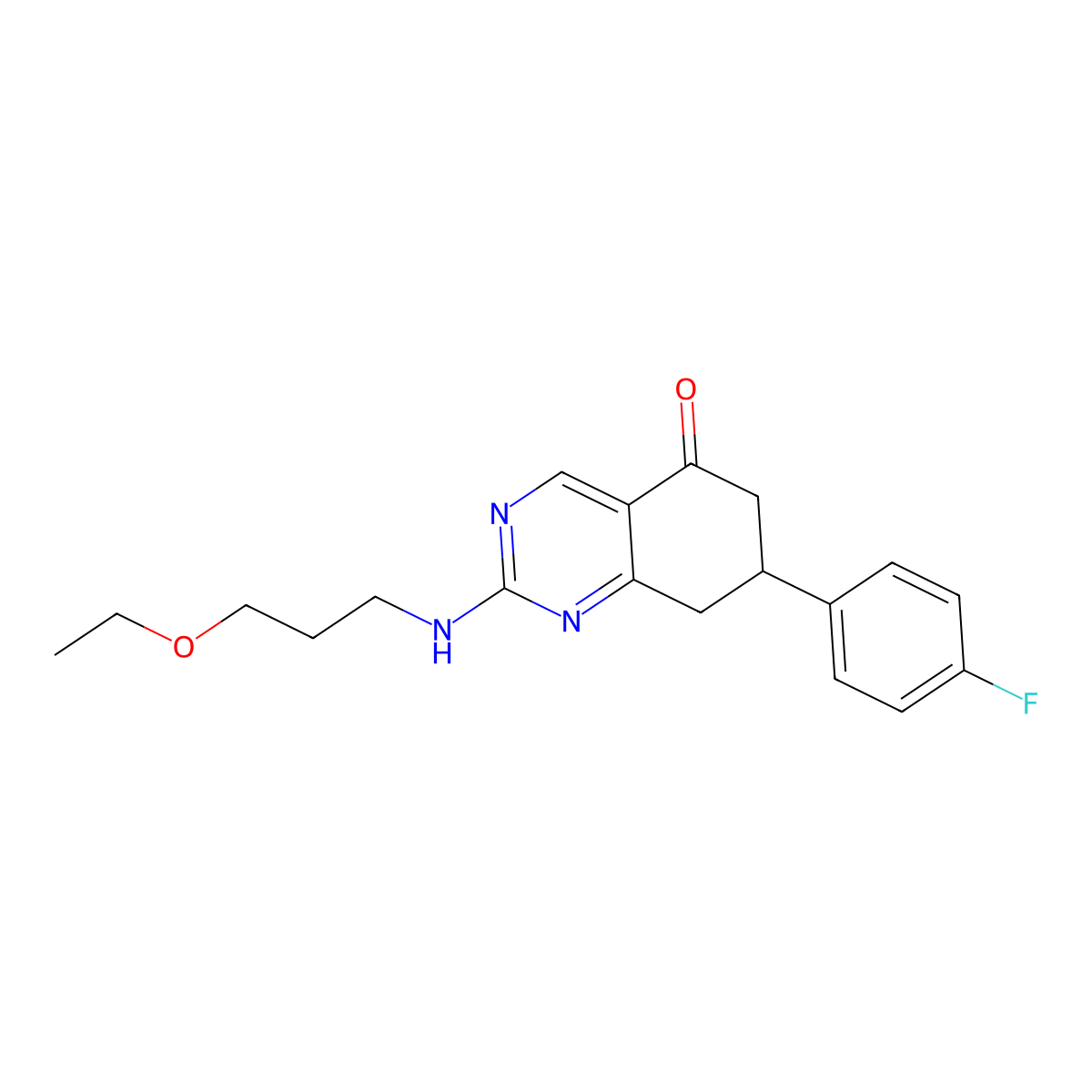 2-[(3-ethoxypropyl)amino]-7-(4-fluorophenyl)-7,8-dihydroquinazolin-5(6H)-one molecular structure, CAS 669750-59-8