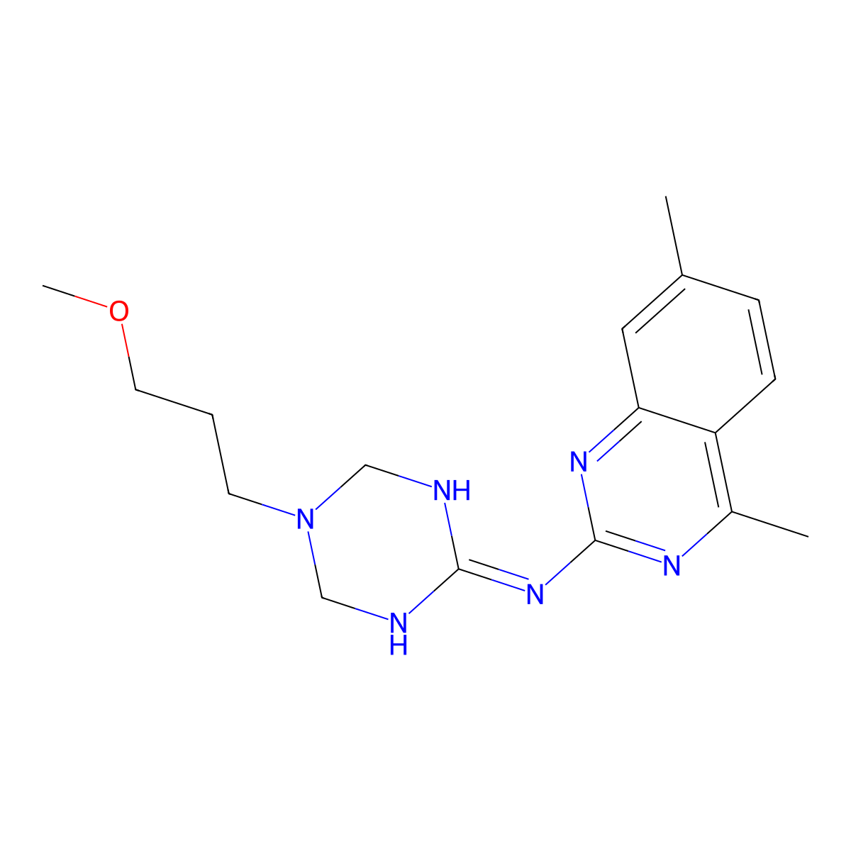 N-[5-(3-methoxypropyl)-1,3,5-triazinan-2-ylidene]-4,7-dimethylquinazolin-2-amine molecular structure, CAS 669750-78-1