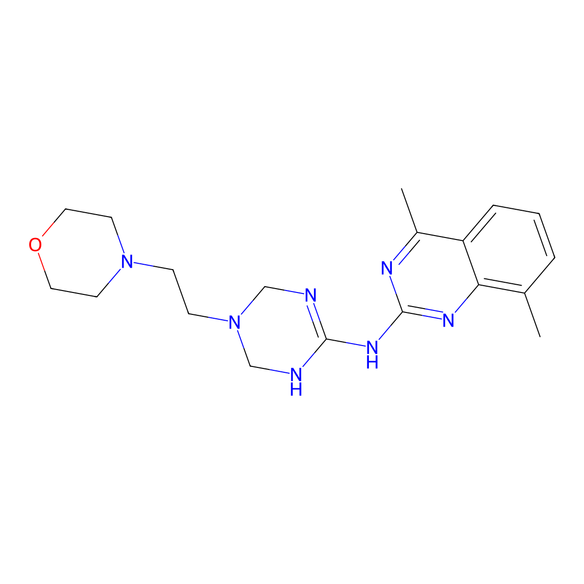 4,8-dimethyl-N-[3-(2-morpholin-4-ylethyl)-2,4-dihydro-1H-1,3,5-triazin-6-yl]quinazolin-2-amine molecular structure, CAS 669750-88-3