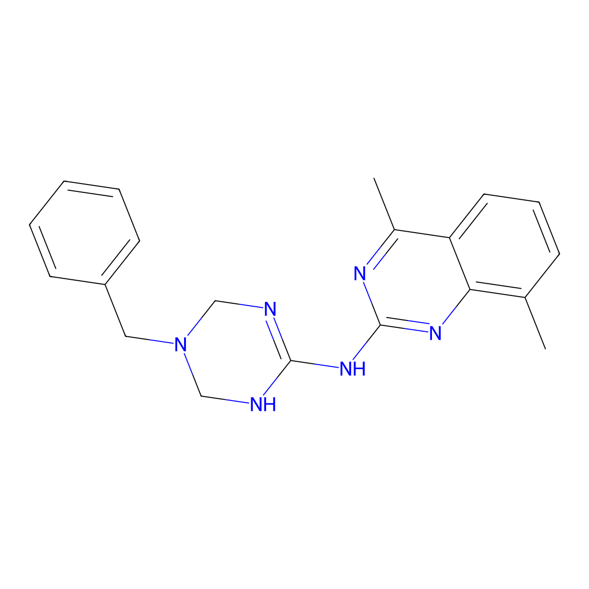 N-(5-benzyl-1,4,5,6-tetrahydro-1,3,5-triazin-2-yl)-4,8-dimethylquinazolin-2-amine molecular structure, CAS 669750-93-0