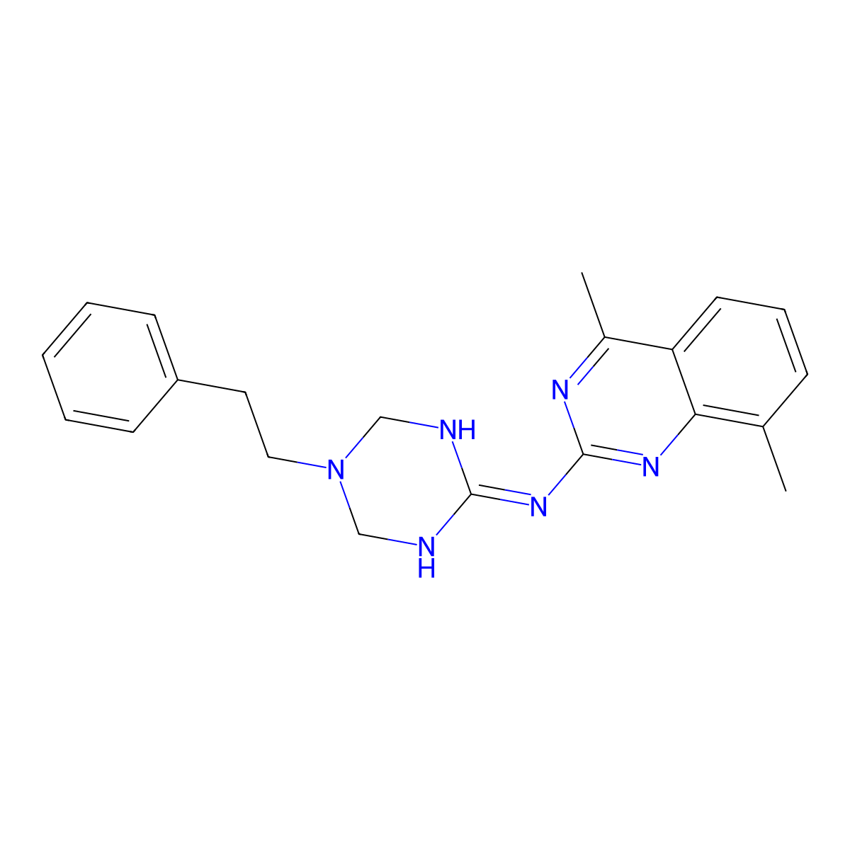 4,8-dimethyl-N-[5-(2-phenylethyl)-1,4,5,6-tetrahydro-1,3,5-triazin-2-yl]quinazolin-2-amine molecular structure, CAS 669750-98-5