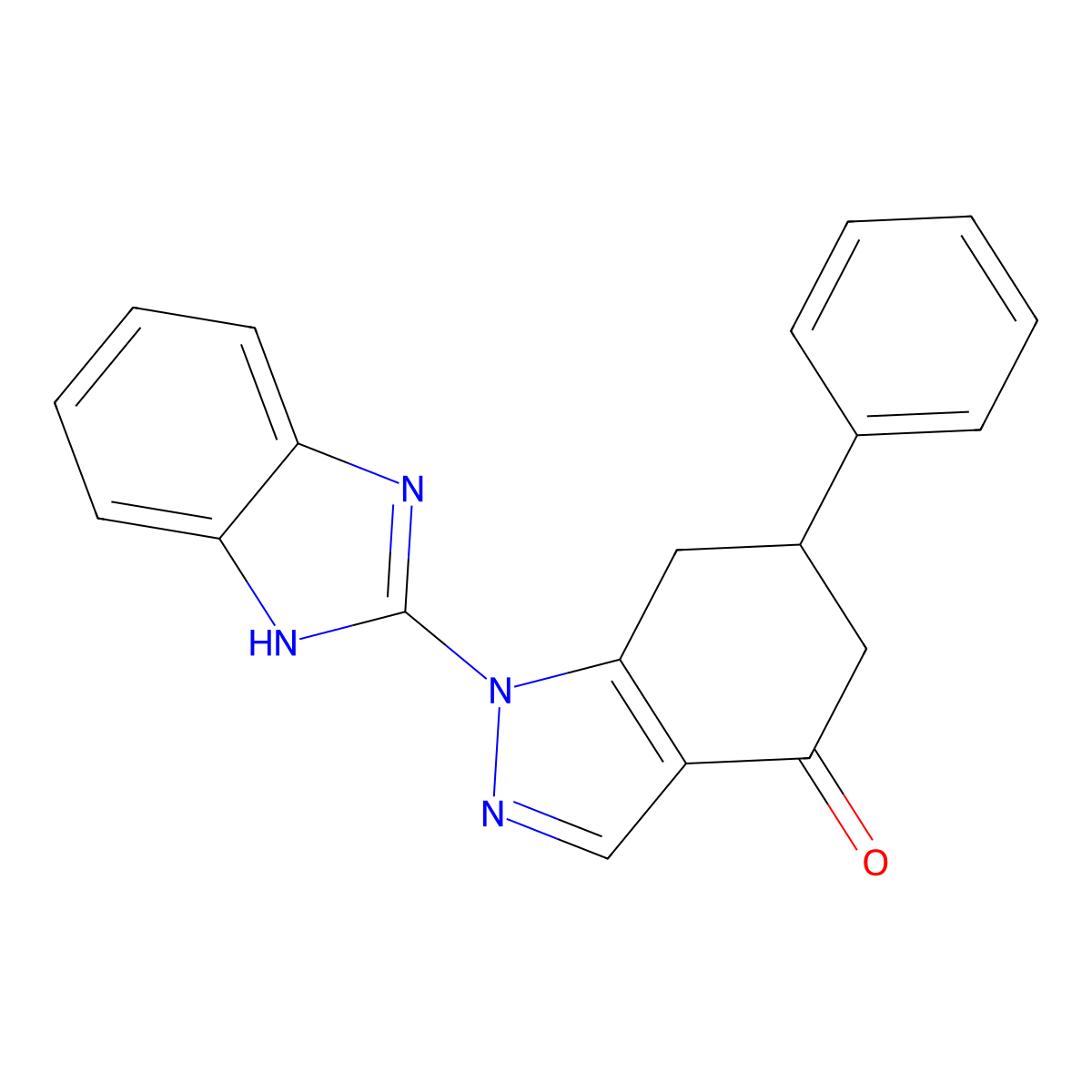 1-(1H-benzimidazol-2-yl)-6-phenyl-1,5,6,7-tetrahydro-4H-indazol-4-one molecular structure, CAS 669751-15-9