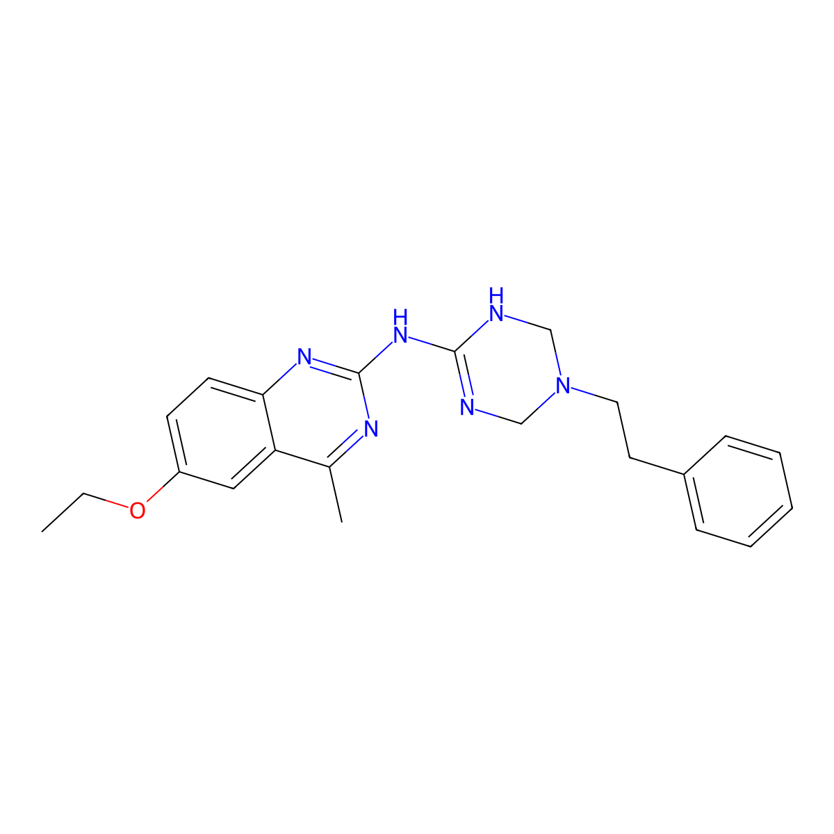6-ethoxy-4-methyl-N-[5-(2-phenylethyl)-1,4,5,6-tetrahydro-1,3,5-triazin-2-yl]quinazolin-2-amine molecular structure, CAS 669751-23-9