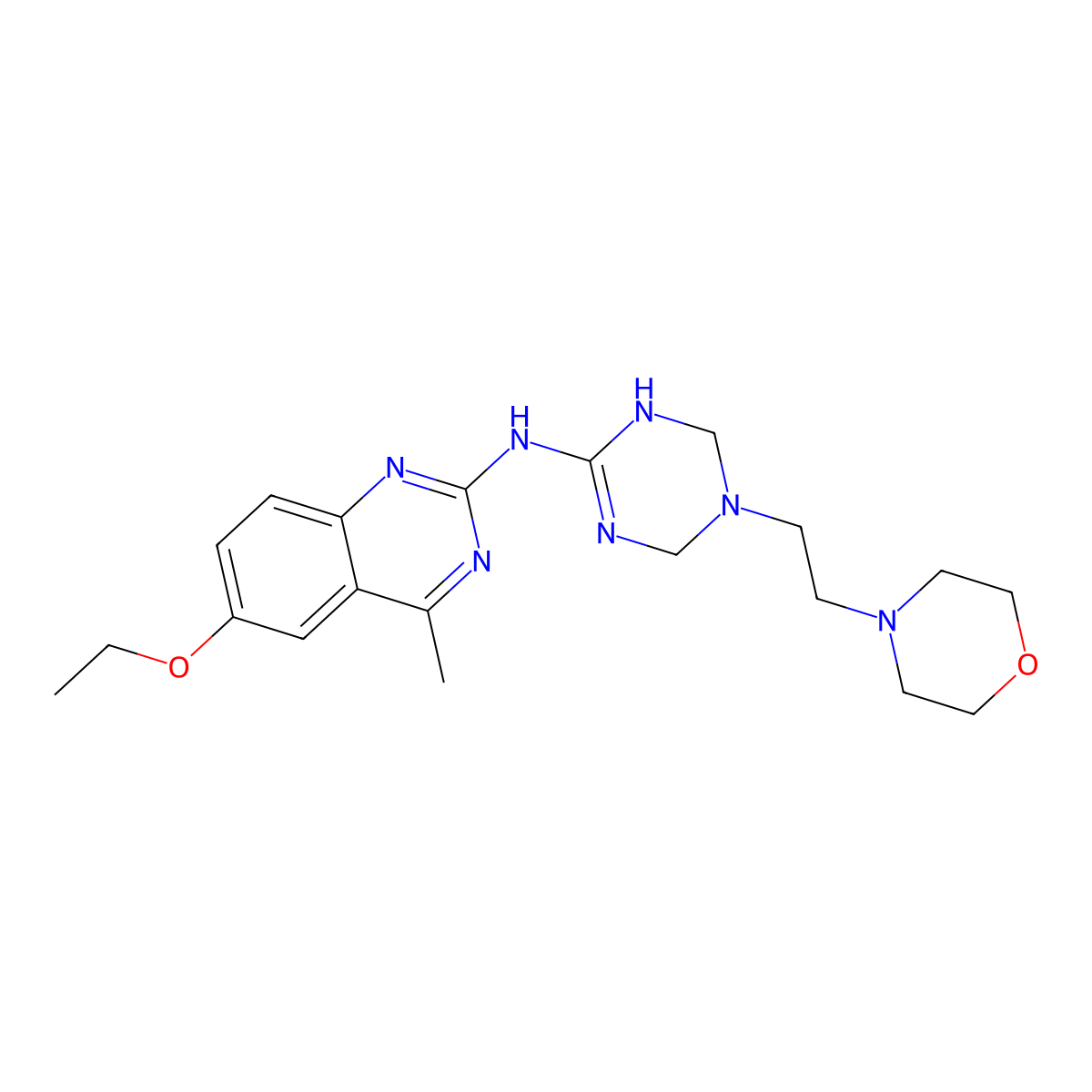 6-ethoxy-4-methyl-N-{5-[2-(morpholin-4-yl)ethyl]-1,4,5,6-tetrahydro-1,3,5-triazin-2-yl}quinazolin-2-amine molecular structure, CAS 669751-28-4