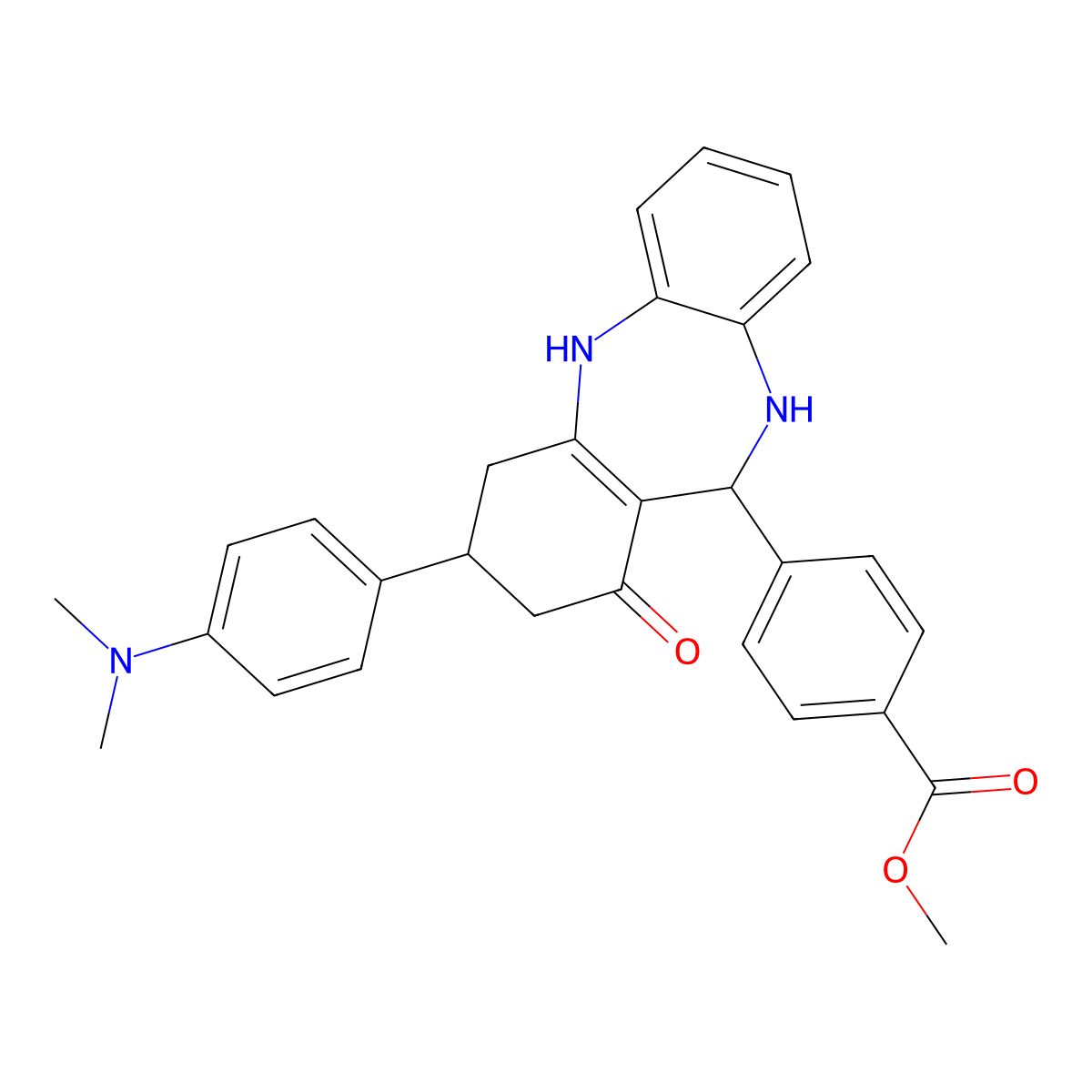 methyl 4-{3-[4-(dimethylamino)phenyl]-1-oxo-2,3,4,5,10,11-hexahydro-1H-dibenzo[b,e][1,4]diazepin-11-yl}benzoate molecular structure, CAS 669751-55-7