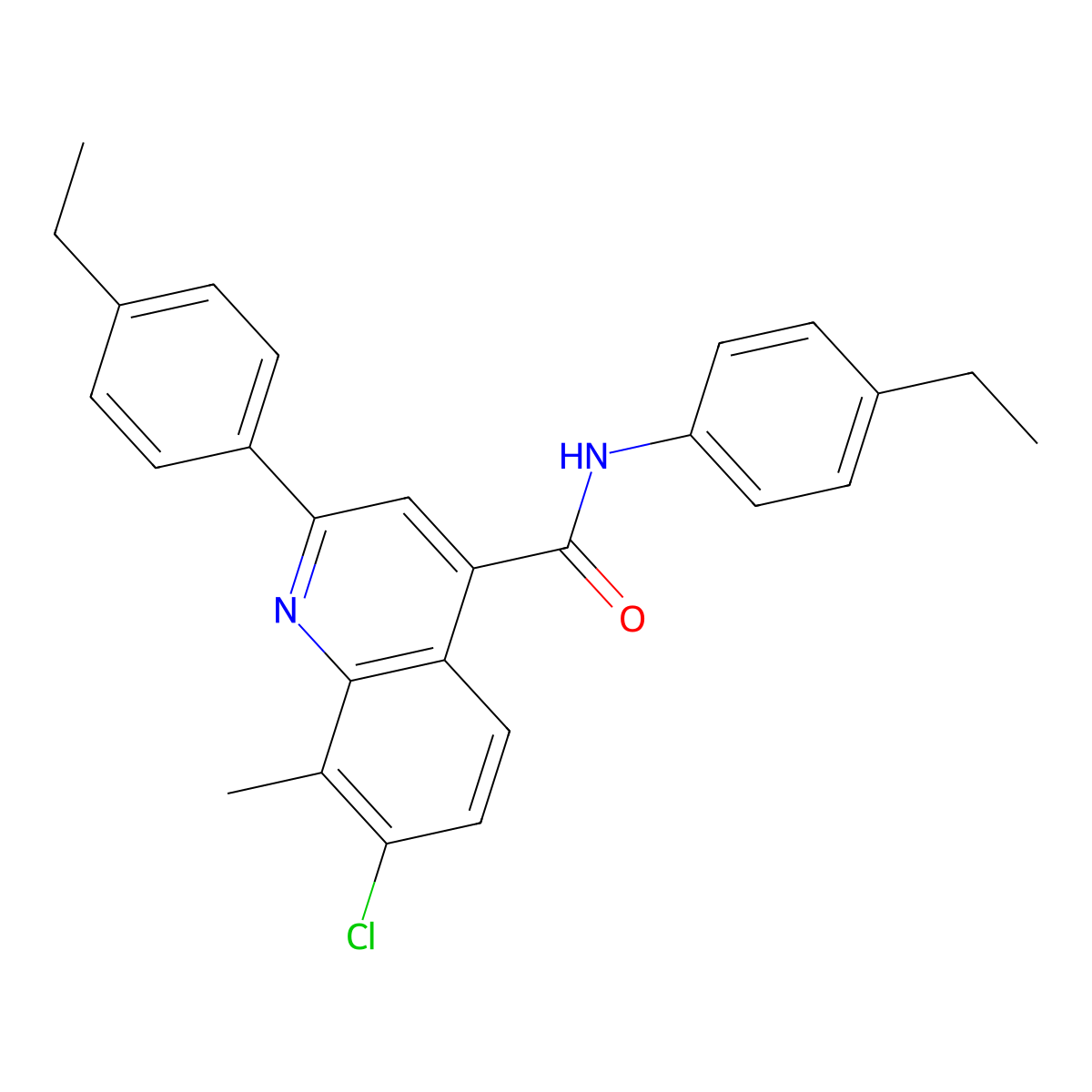 7-chloro-N,2-bis(4-ethylphenyl)-8-methylquinoline-4-carboxamide molecular structure, CAS 669751-65-9