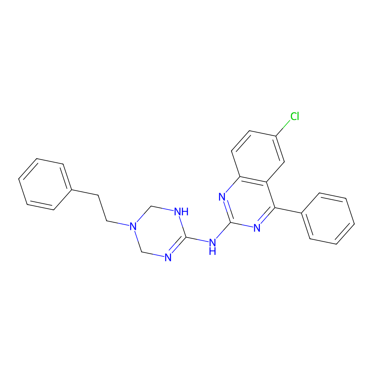 6-chloro-4-phenyl-N-[5-(2-phenylethyl)-1,4,5,6-tetrahydro-1,3,5-triazin-2-yl]quinazolin-2-amine molecular structure, CAS 669751-74-0