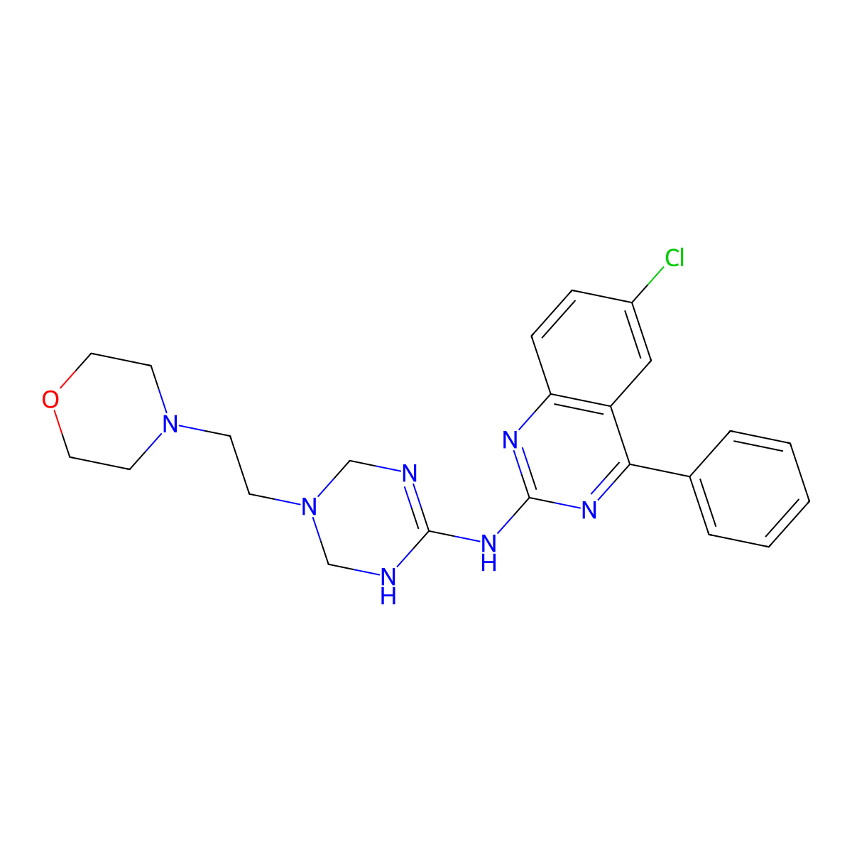 6-chloro-N-{5-[2-(morpholin-4-yl)ethyl]-1,3,5-triazinan-2-ylidene}-4-phenylquinazolin-2-amine molecular structure, CAS 669751-79-5