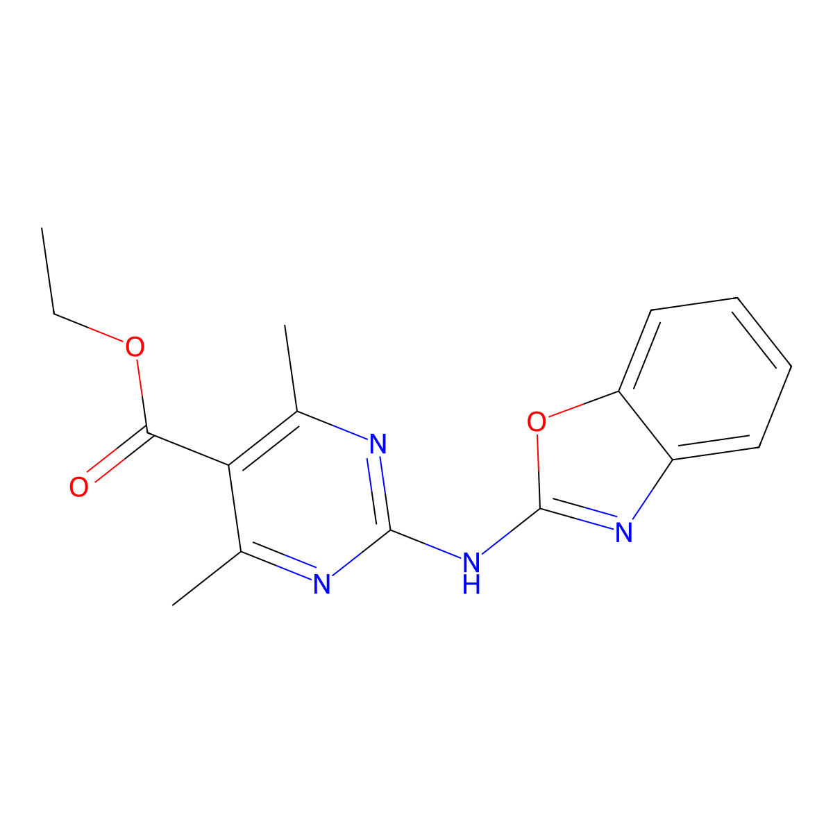 2-(Benzooxazol-2-ylamino)-4,6-dimethyl-pyrimidine-5-carboxylic acid ethyl ester molecular structure, CAS 669752-04-9