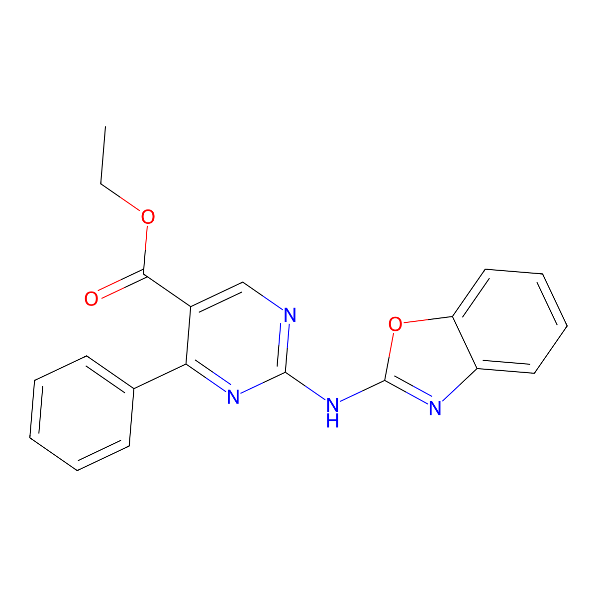 Ethyl 2-(1,3-benzoxazol-2-ylamino)-4-phenylpyrimidine-5-carboxylate molecular structure, CAS 669752-15-2