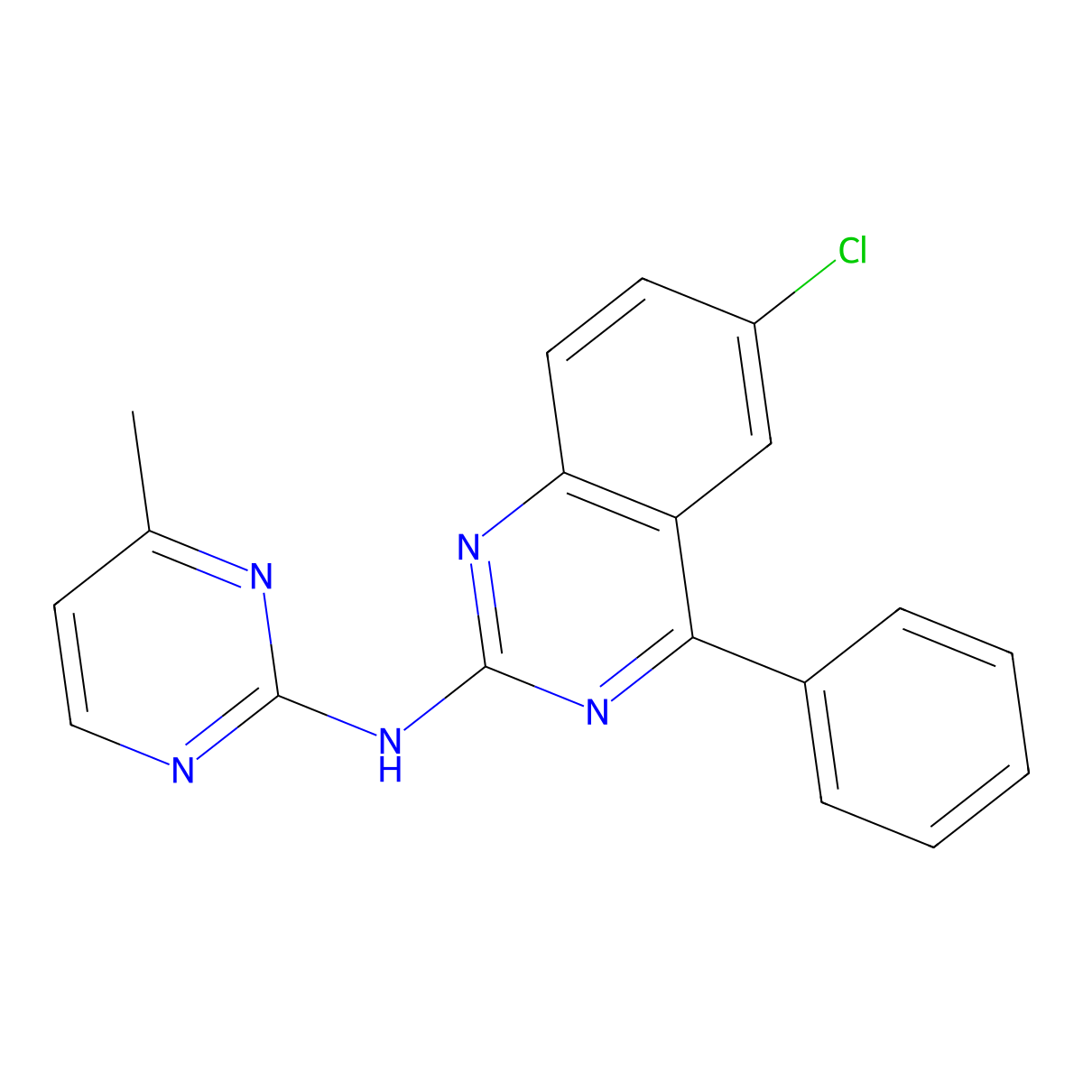 6-chloro-N-(4-methylpyrimidin-2-yl)-4-phenylquinazolin-2-amine molecular structure, CAS 669752-80-1
