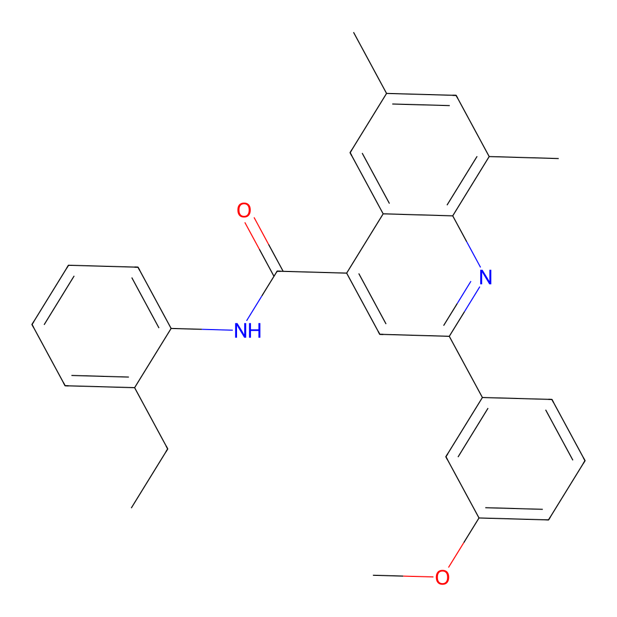 N-(2-ethylphenyl)-2-(3-methoxyphenyl)-6,8-dimethyl-4-quinolinecarboxamide molecular structure, CAS 669752-84-5