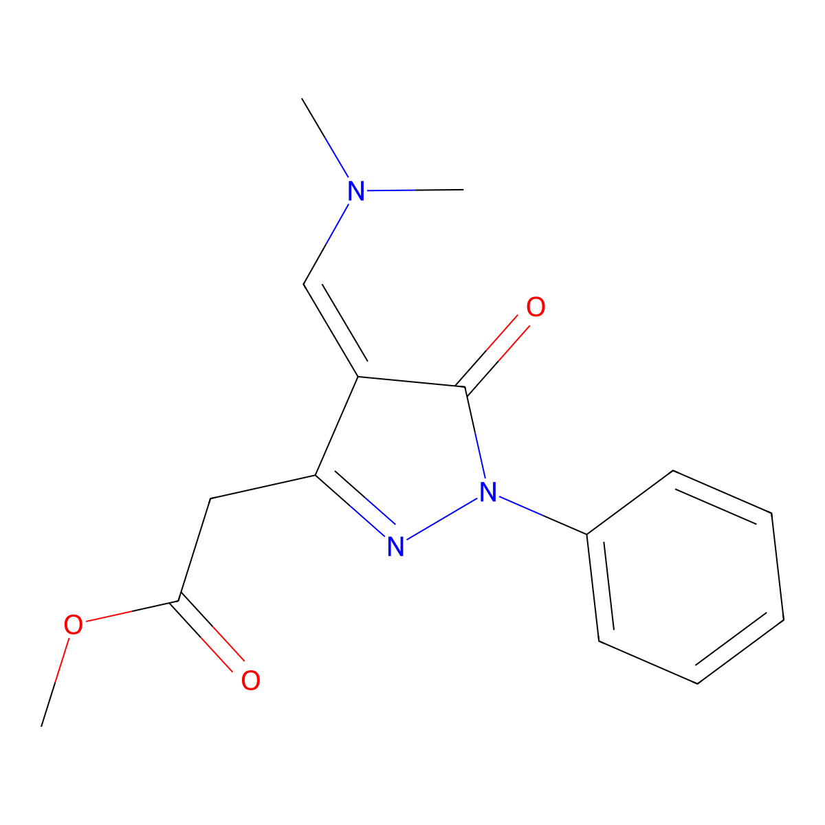 Methyl 2-[4-(dimethylaminomethylidene)-5-oxo-1-phenylpyrazol-3-yl]acetate molecular structure, CAS 669753-32-6