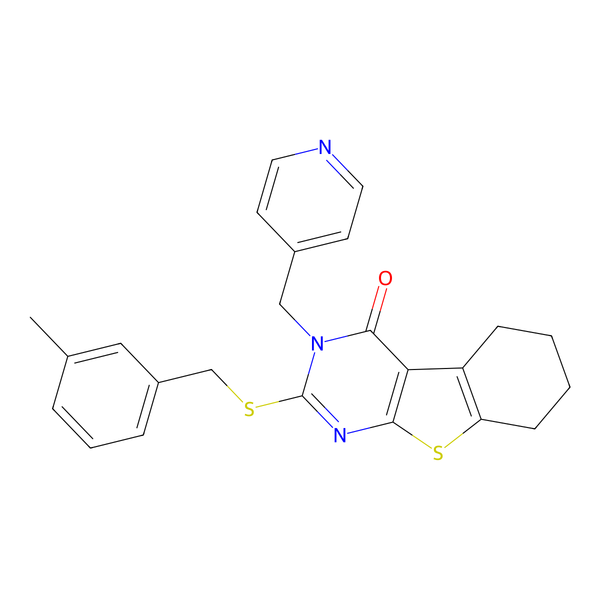 2-[(3-methylbenzyl)sulfanyl]-3-(pyridin-4-ylmethyl)-5,6,7,8-tetrahydro[1]benzothieno[2,3-d]pyrimidin-4(3H)-one molecular structure, CAS 669753-81-5