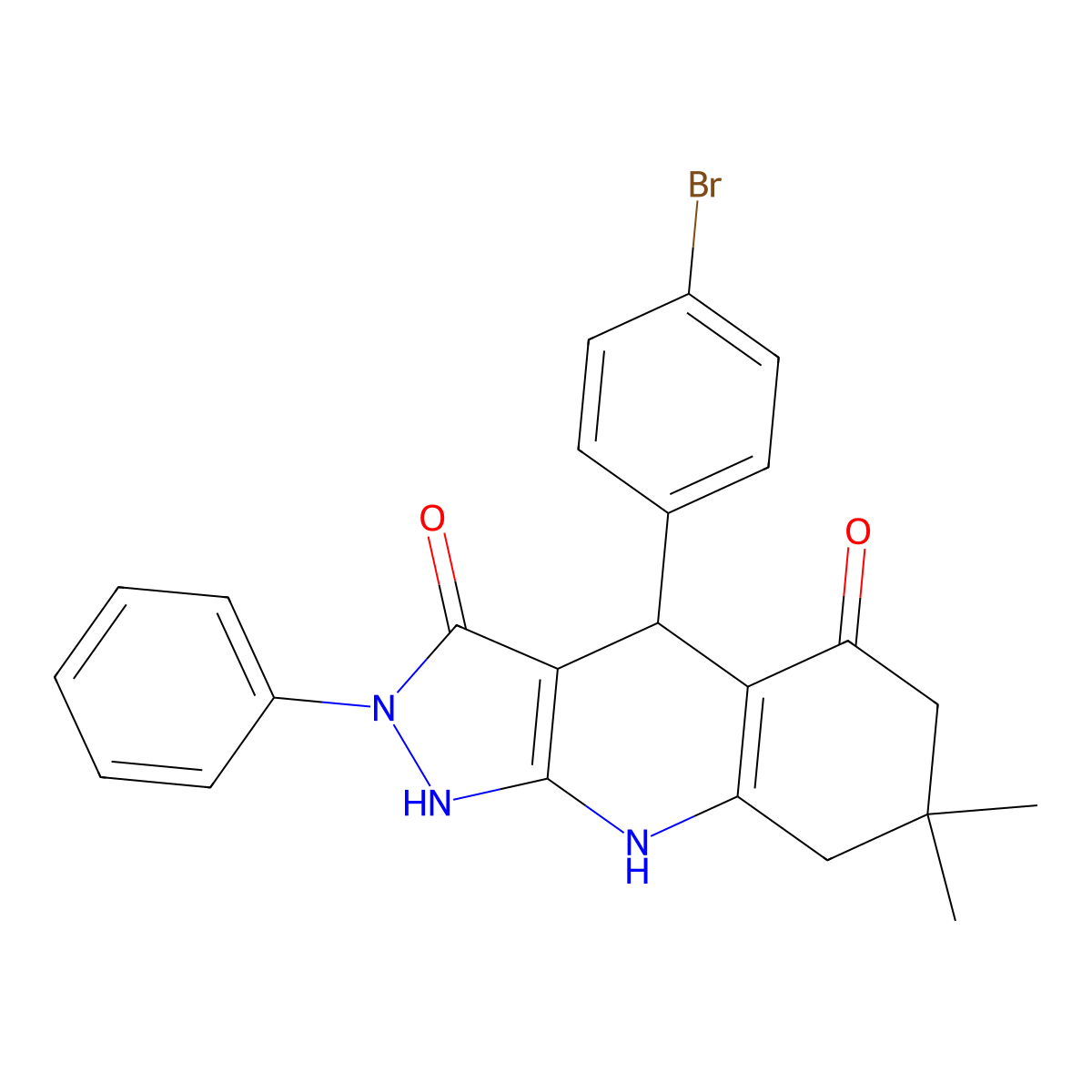4-(4-bromophenyl)-3-hydroxy-7,7-dimethyl-2-phenyl-2,4,6,7,8,9-hexahydro-5H-pyrazolo[3,4-b]quinolin-5-one molecular structure, CAS 669754-20-5