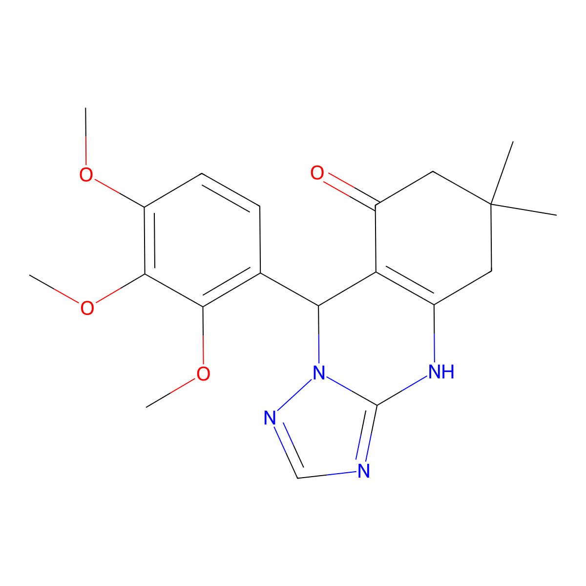 6,6-dimethyl-9-(2,3,4-trimethoxyphenyl)-5,6,7,9-tetrahydro[1,2,4]triazolo[5,1-b]quinazolin-8(4H)-one molecular structure, CAS 669754-60-3