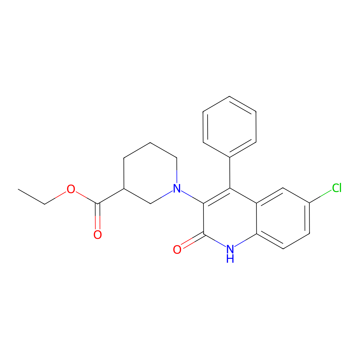 ethyl 1-(6-chloro-2-oxo-4-phenyl-1H-quinolin-3-yl)piperidine-3-carboxylate molecular structure, CAS 669754-77-2