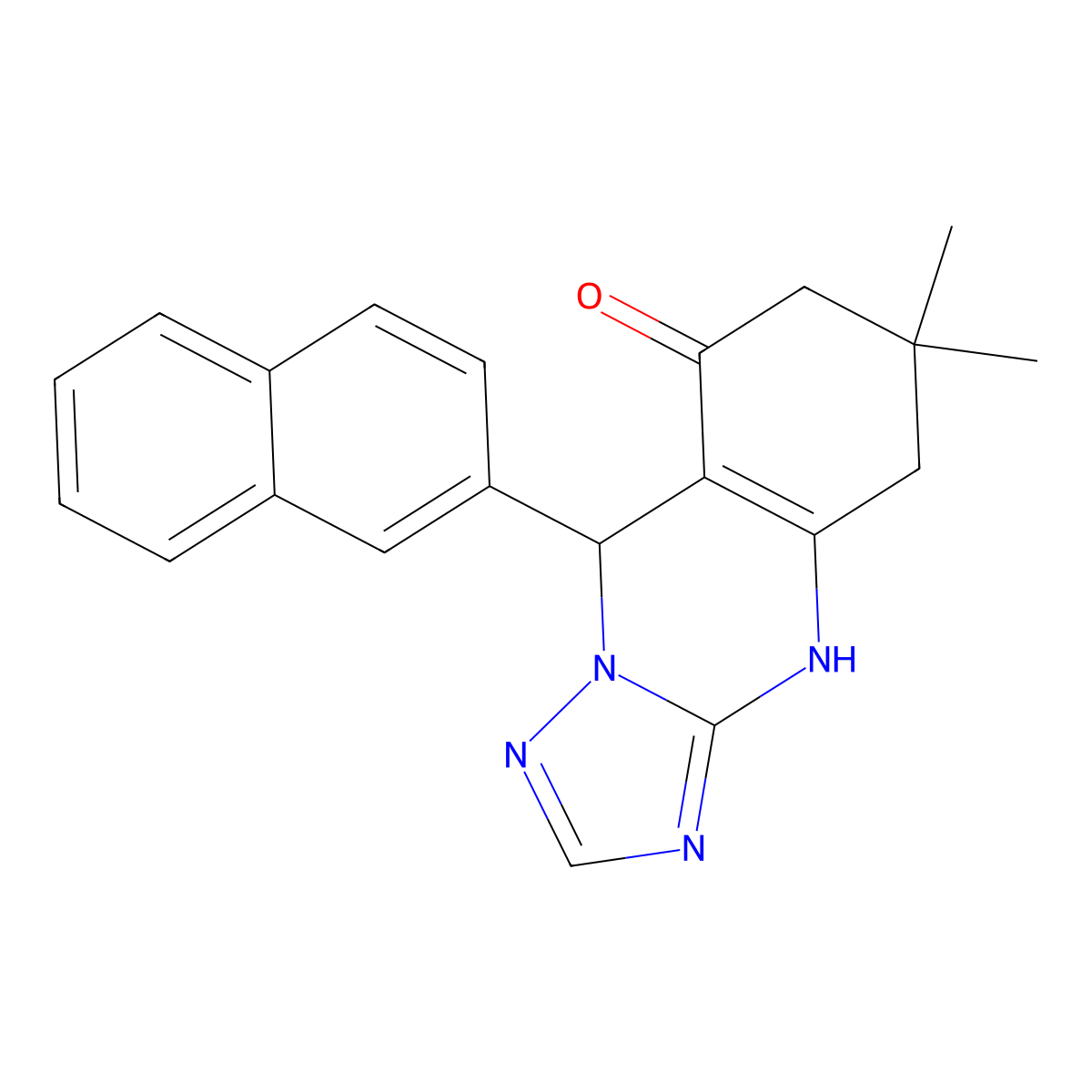 6,6-dimethyl-9-(naphthalen-2-yl)-5,6,7,9-tetrahydro[1,2,4]triazolo[5,1-b]quinazolin-8(4H)-one molecular structure, CAS 669754-80-7