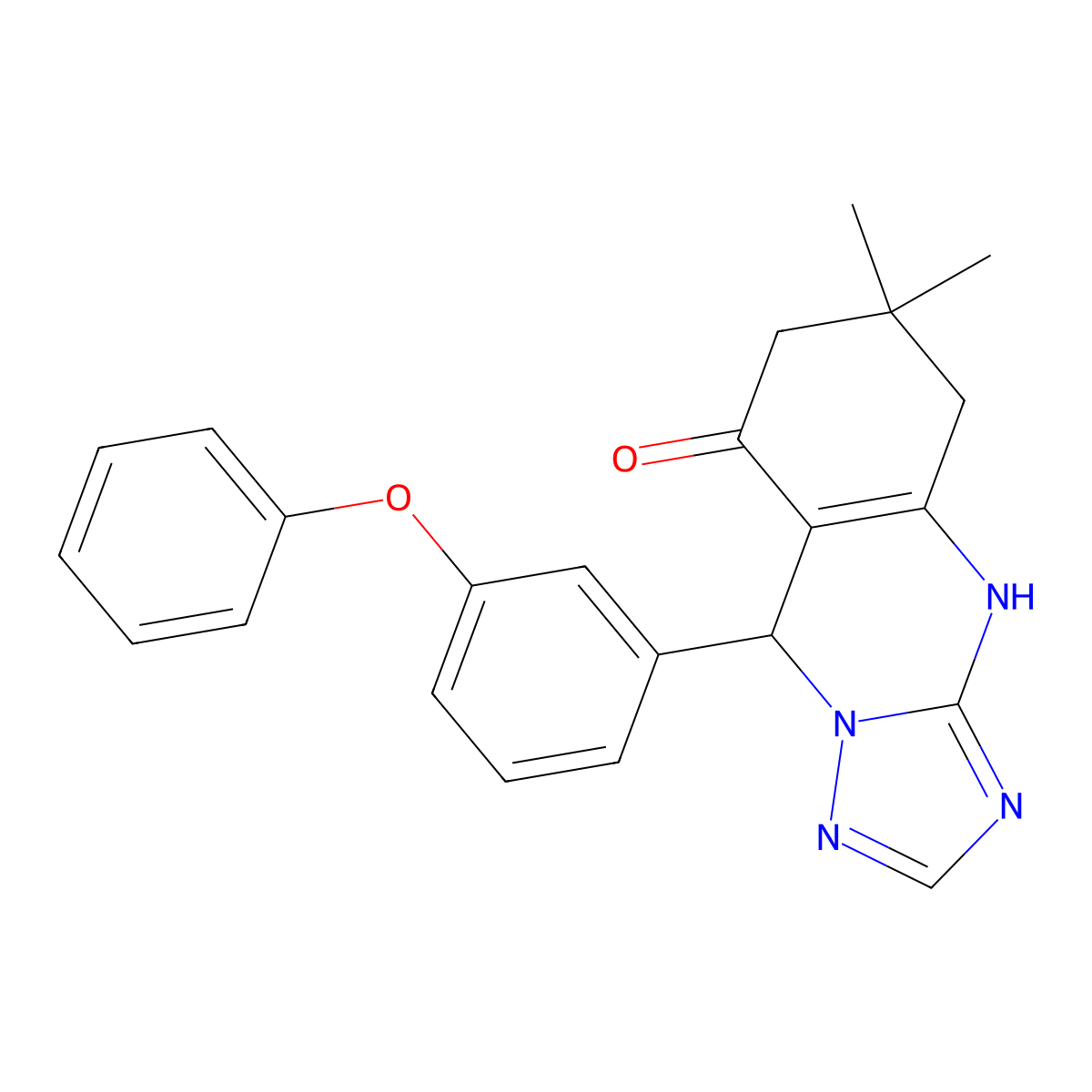 6,6-dimethyl-9-(3-phenoxyphenyl)-5,6,7,9-tetrahydro[1,2,4]triazolo[5,1-b]quinazolin-8(4H)-one molecular structure, CAS 669754-85-2