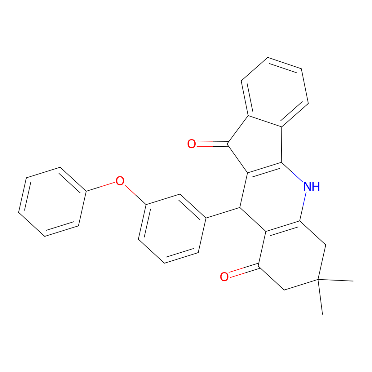 7,7-Dimethyl-10-(3-phenoxyphenyl)-5,6,8,10-tetrahydroindeno[1,2-b]quinoline-9,11-dione molecular structure, CAS 669754-99-8
