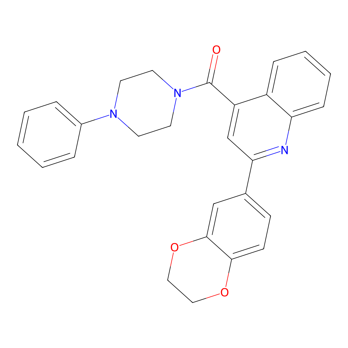 [2-(2,3-Dihydro-1,4-benzodioxin-6-yl)quinolin-4-yl]-(4-phenylpiperazin-1-yl)methanone molecular structure, CAS 669755-97-9