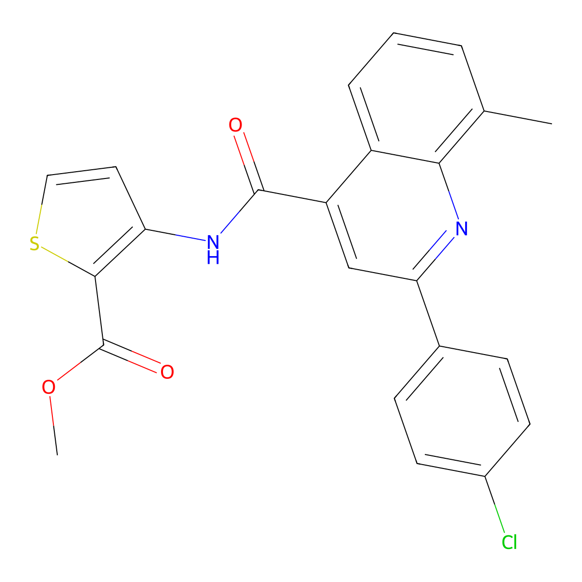 Methyl 3-({[2-(4-chlorophenyl)-8-methyl-4-quinolyl]carbonyl}amino)-2-thiophenecarboxylate molecular structure, CAS 669756-81-4