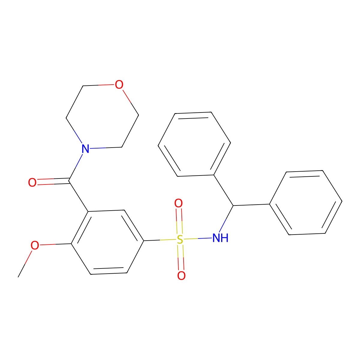 N-benzhydryl-4-methoxy-3-(morpholine-4-carbonyl)benzenesulfonamide molecular structure, CAS 669758-39-8