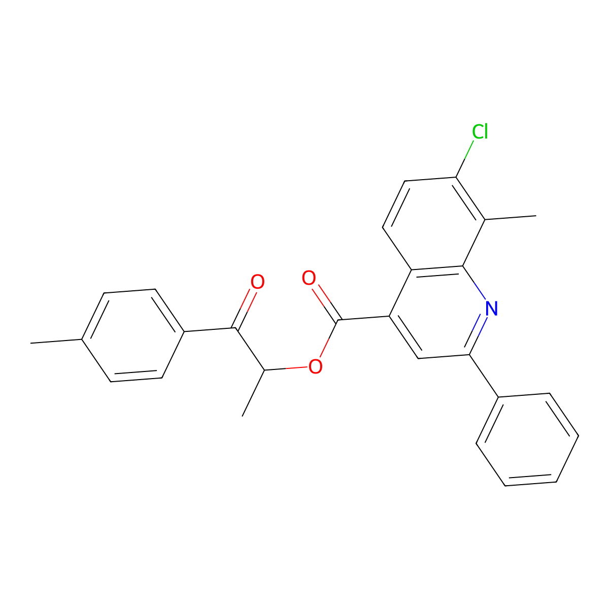 1-Methyl-2-(4-methylphenyl)-2-oxoethyl 7-chloro-8-methyl-2-phenyl-4-quinolinecarboxylate molecular structure, CAS 669759-55-1