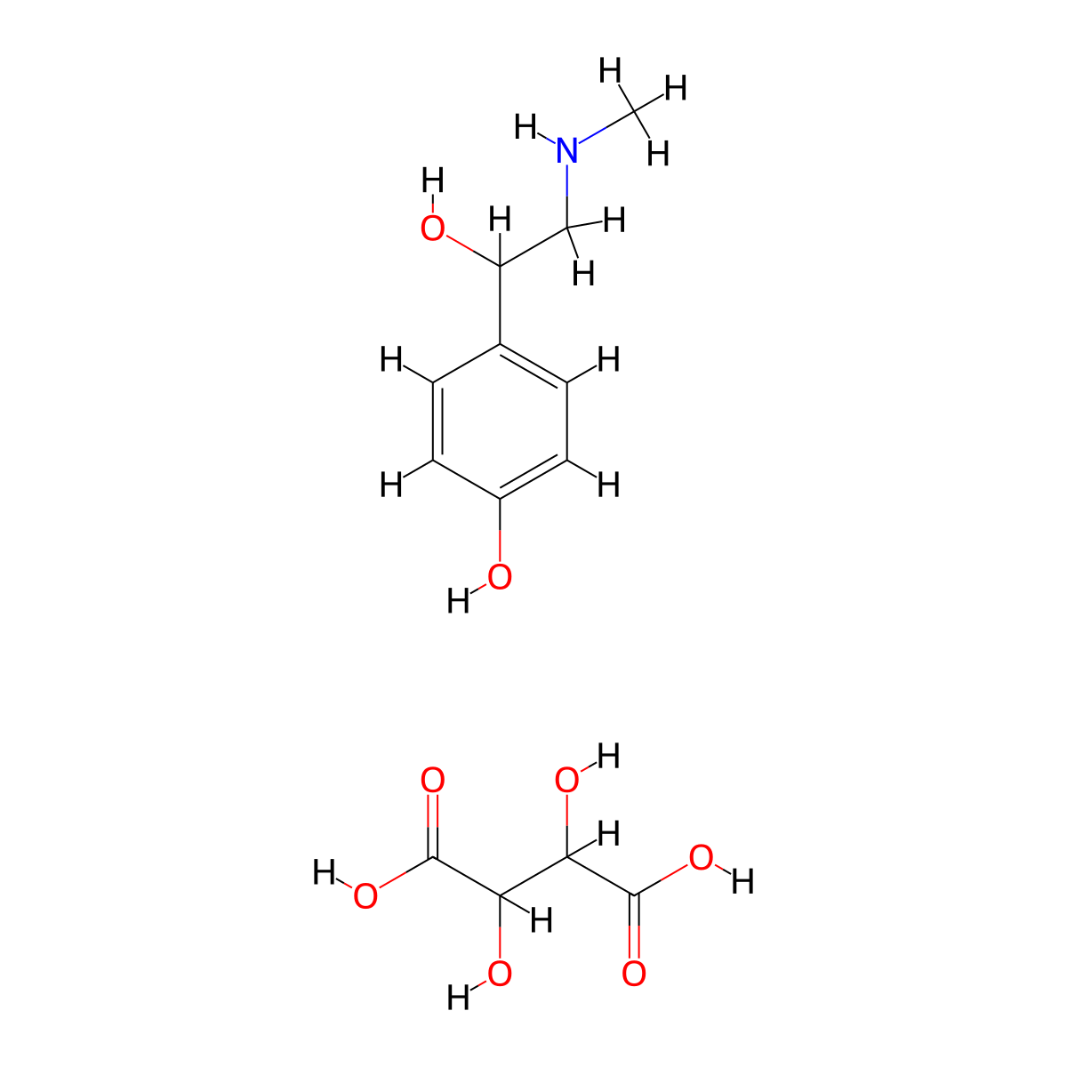 1-(4-Hydroxyphenyl)-2-(methylamino)ethanol tartrate molecular structure, CAS 67-04-9