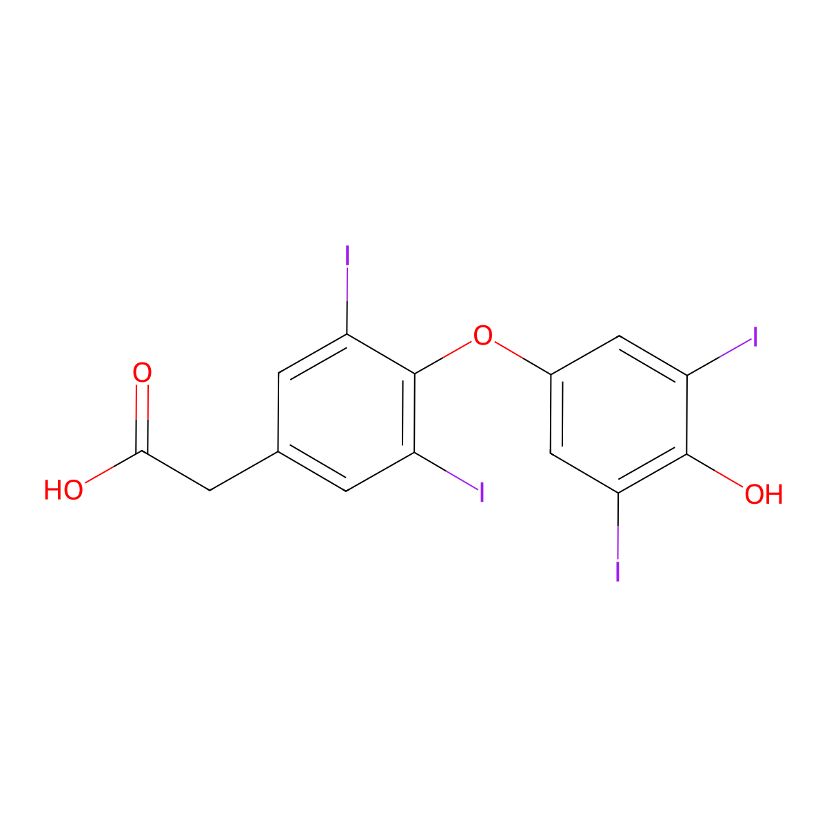 Tetraiodothyroacetic acid molecular structure, CAS 67-30-1