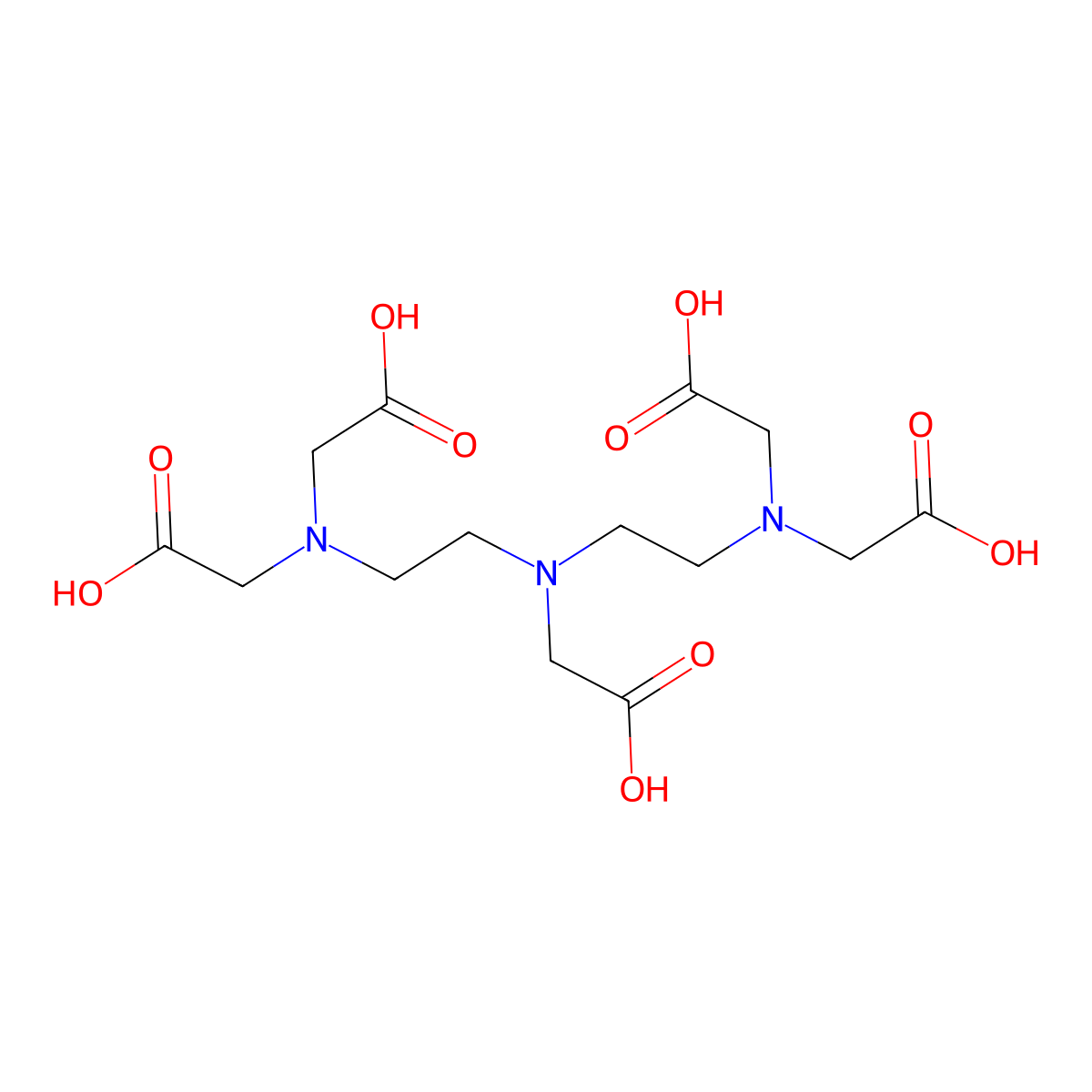 Diethylenetriaminepentaacetic acid molecular structure, CAS 67-43-6