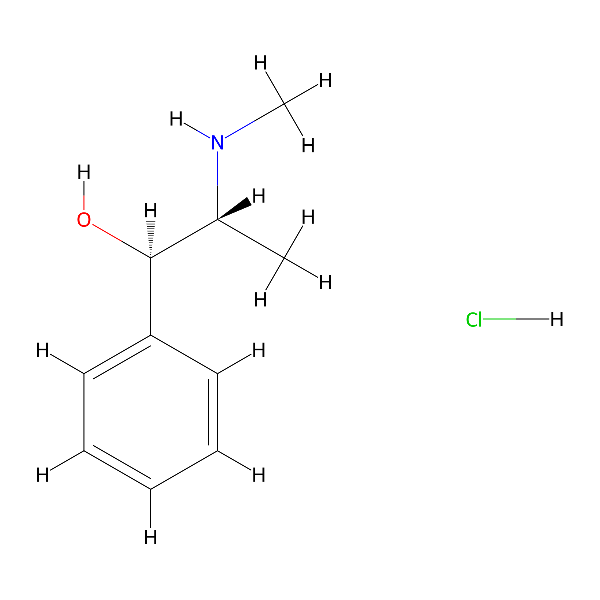 D(-)-Pseudoephedrine hydrochloride molecular structure, CAS 670-40-6
