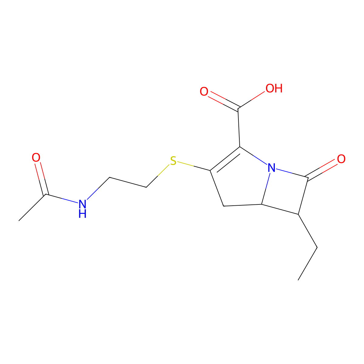 3-(2-Acetamidoethyl)thio-6-ethyl-7-oxo-1-azabicyclo(3.2.0)hept-2-ene-2-carboxylic acid molecular structure, CAS 67007-79-8