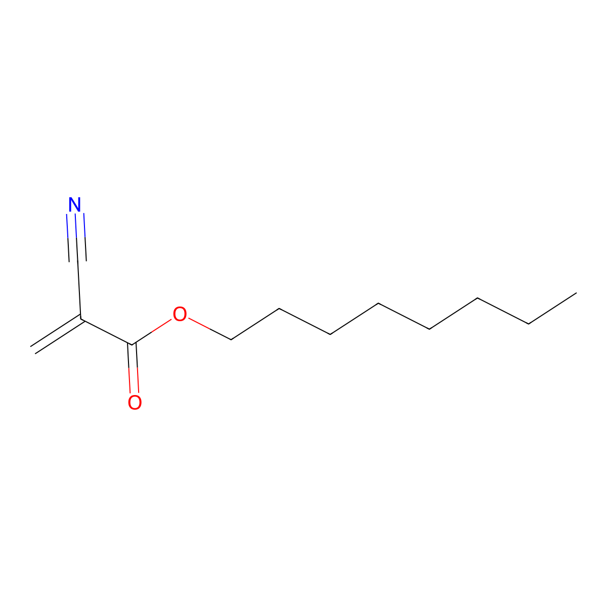 Octyl 2-cyanoacrylate molecular structure, CAS 6701-17-3