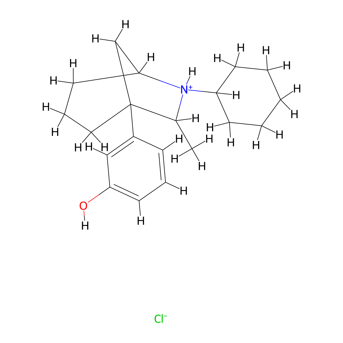 6-Azabicyclo(3.2.1)octane, 6-cyclohexyl-1-(m-hydroxyphenyl)-7-methyl-, hydrochloride molecular structure, CAS 67011-21-6