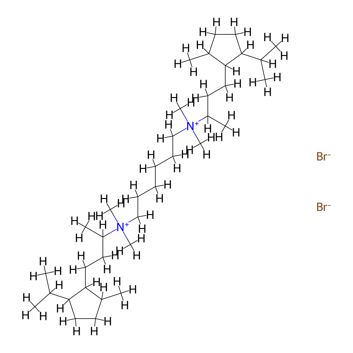 Ammonium, hexamethylenebis((3-((2-isopropyl-5-methyl)cyclopentyl)-1-methyl)propyl)bis(dimethyl-, dibromide, hemihydrate molecular structure, CAS 67011-27-2