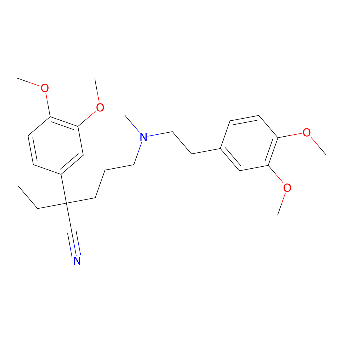 (2RS)-2-(3,4-Dimethoxyphenyl)-5-((2-(3,4-dimethoxyphenyl)ethyl)(methyl)amino)-2-ethylpentanenitrile molecular structure, CAS 67018-83-1