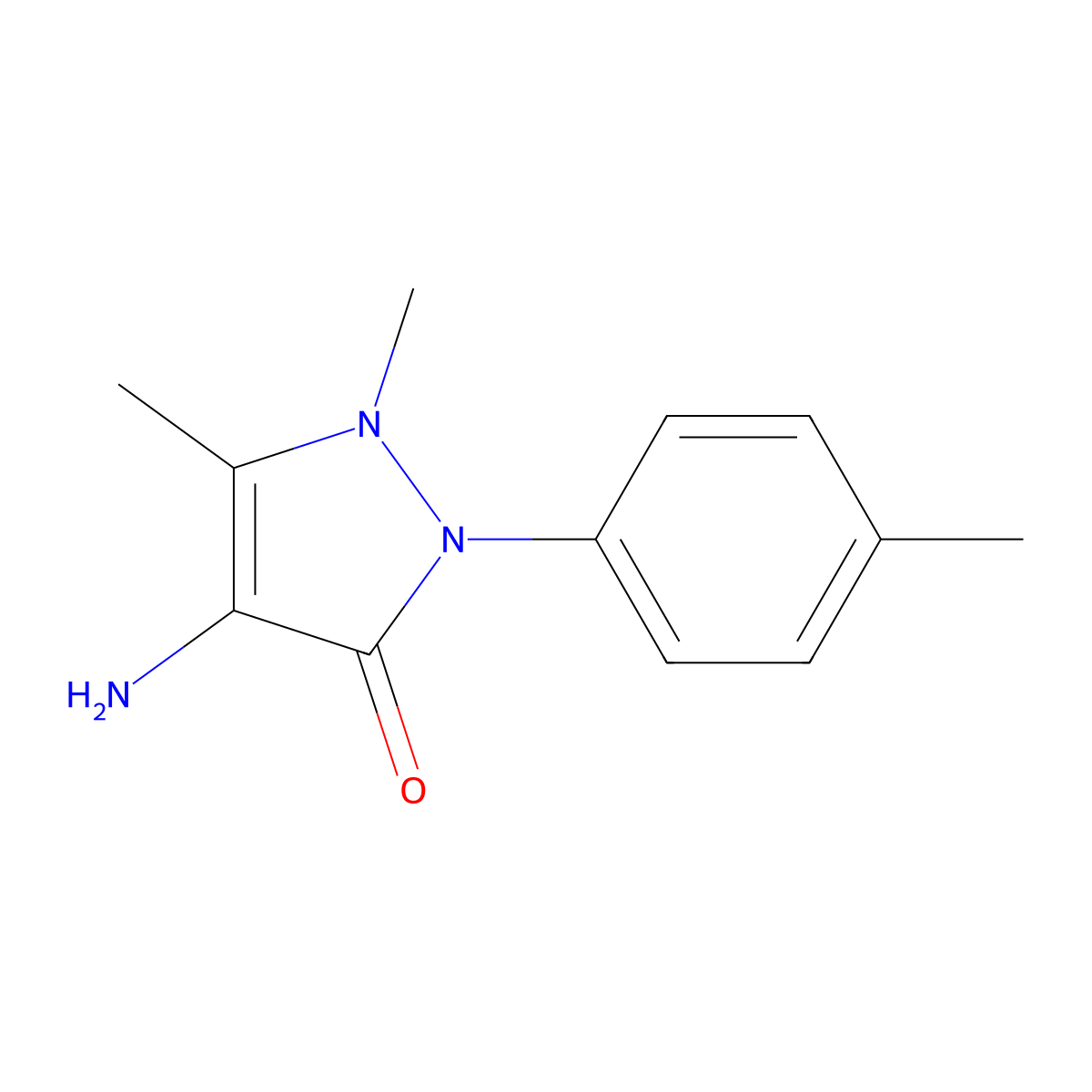 4-amino-1,5-dimethyl-2-(4-methylphenyl)-2,3-dihydro-1H-pyrazol-3-one molecular structure, CAS 67019-57-2