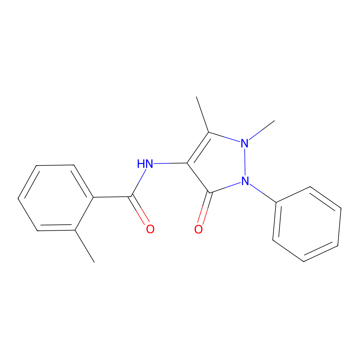 N-(1,5-dimethyl-3-oxo-2-phenyl-2,3-dihydro-1H-pyrazol-4-yl)-2-methylbenzamide molecular structure, CAS 67019-60-7
