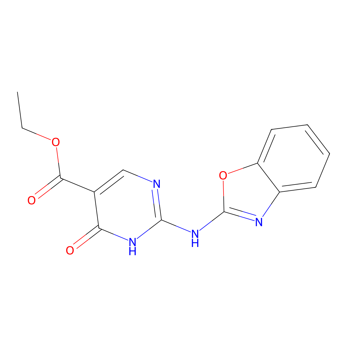 Ethyl 2-(2-Benzoxazolylamino)-6-oxo-1,6-dihydropyrimidine-5-carboxylate molecular structure, CAS 670220-69-6
