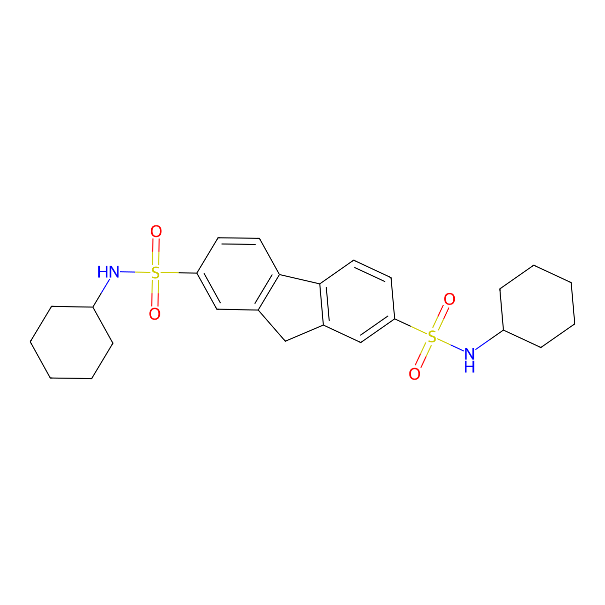 N~2~,N~7~-dicyclohexyl-9H-fluorene-2,7-disulfonamide molecular structure, CAS 670229-17-1