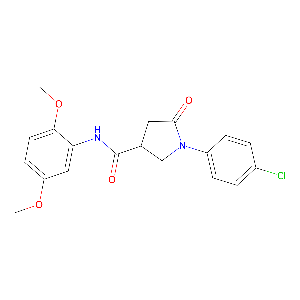 1-(4-chlorophenyl)-N-(2,5-dimethoxyphenyl)-5-oxopyrrolidine-3-carboxamide molecular structure, CAS 670229-97-7