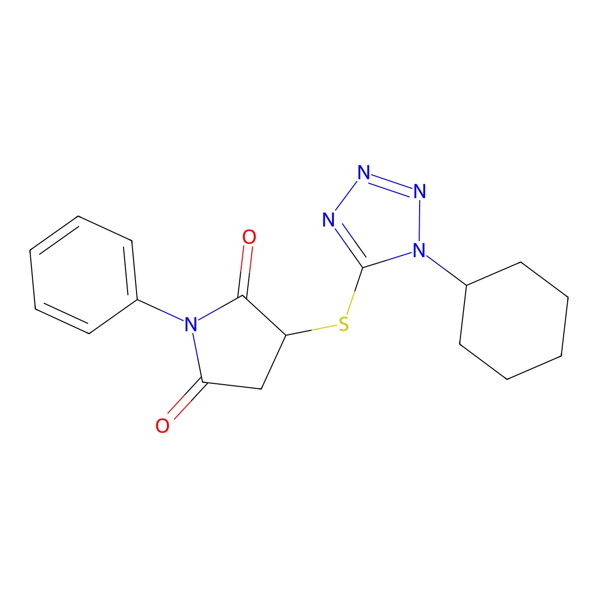 Pyrrolidine-2,5-dione, 3-(1-cyclohexyl-1H-tetrazol-5-ylsulfanyl)-1-phenyl- molecular structure, CAS 670230-22-5