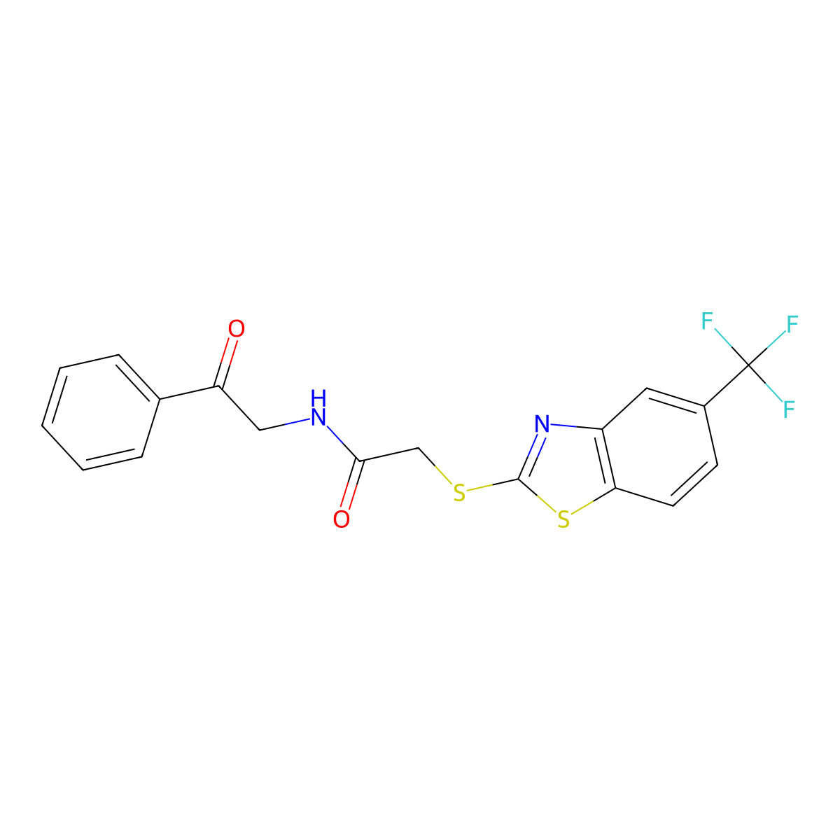 N-phenacyl-2-[[5-(trifluoromethyl)-1,3-benzothiazol-2-yl]sulfanyl]acetamide molecular structure, CAS 670230-54-3