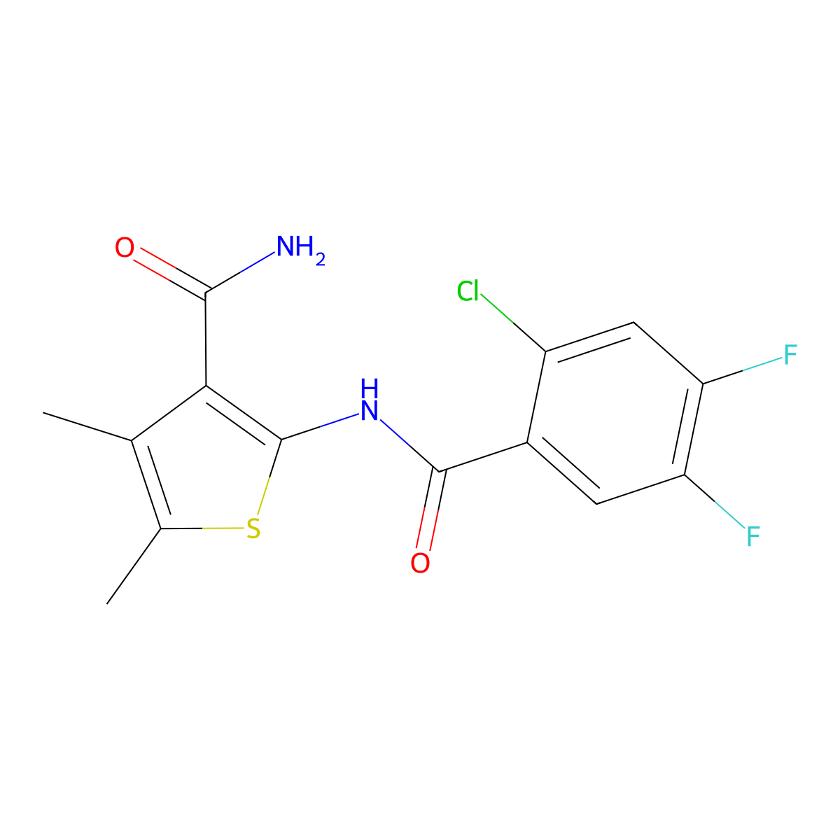 2-[(2-Chloro-4,5-difluorobenzoyl)amino]-4,5-dimethylthiophene-3-carboxamide molecular structure, CAS 670230-79-2