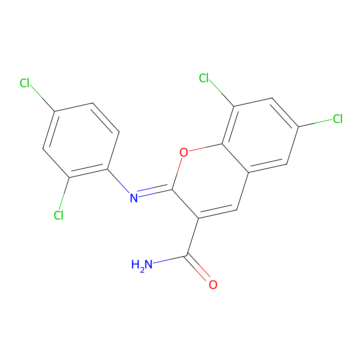 (2Z)-6,8-dichloro-2-[(2,4-dichlorophenyl)imino]-2H-chromene-3-carboxamide molecular structure, CAS 670234-99-8