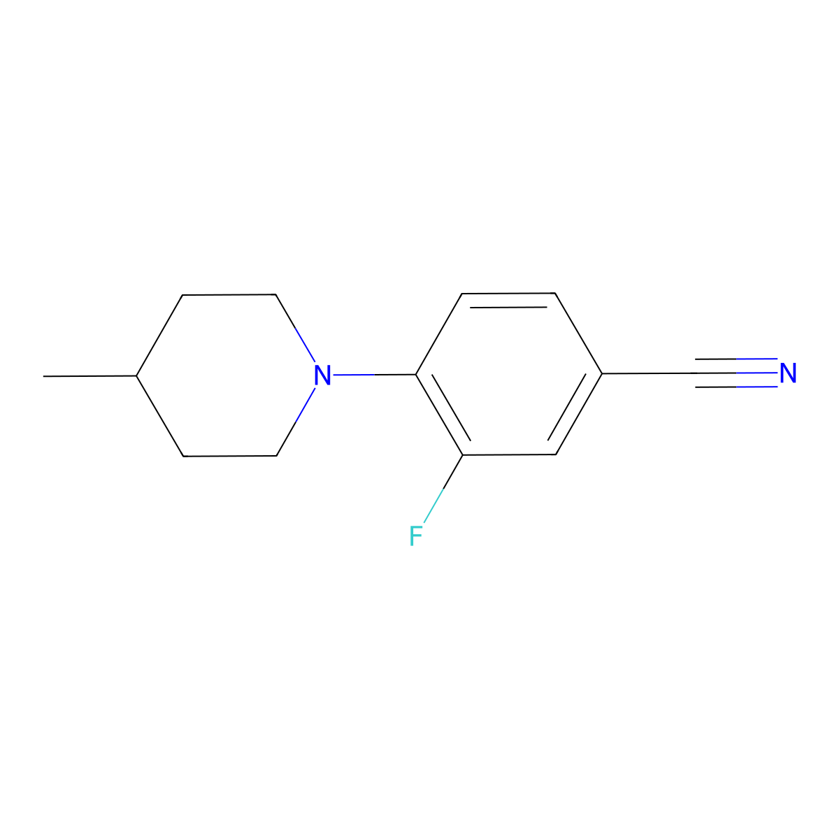 3-Fluoro-4-(4-methylpiperidin-1-yl)benzonitrile molecular structure, CAS 670235-07-1